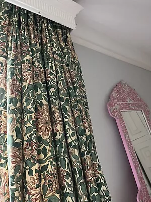 8.9ft Mtm Designer William Morris Green Honeysuckle Bespoke Interlined Curtains • £455