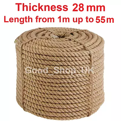 £12.50 • Buy 28 Mm 100% Natural Jute Rope Cord Braided Twisted Boating Sash Garden Decking