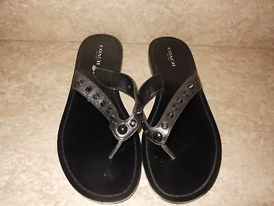 SALE--COACH Flip Flops Dark Metallic Gray Leather W/Studs Logo Sandals*Size R • $5.99