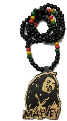 Bob Marley Africa Wooden Pendant Necklace Beads Chain Wood Long Jamaica Gift • $12.85