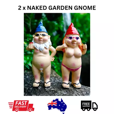 2 X Naked Gnomes Statues 4.7 Inch Naughty Garden Gnome Funny Statue For Home • $14.95