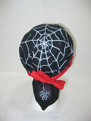 Black Widow Spider Web Do-Rag Bandanna Tie Back Head Scarf Bikers Skull Cap NEW • $5.95