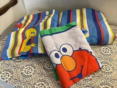 Vtg Sesame Street Twin Set Pillowcase Flat/Fitted Sheet Elmo Big Bird P2:4 • $28.99