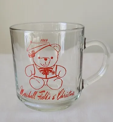 Vintage 1989 Marshall Field's Dept Store Christmas Santa Bear Clear Glass Mug • $4