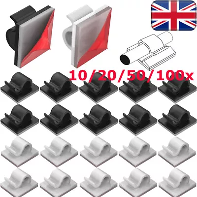 Self Adhesive Cable Clips Black White Sticky Back Mount Wire Organiser Premium • £3.41