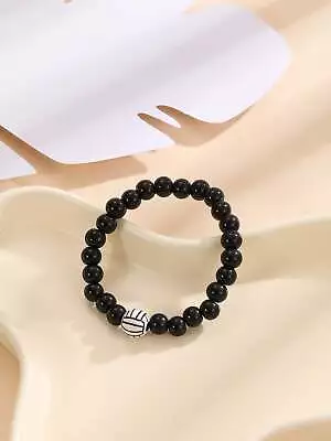 Volleyball Decor Black Beaded Bracelet For Women Men Stretchy Stackable • $6.32