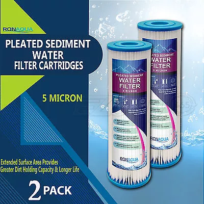 Pleated Sediment Water Filters 2 Washable 5 Micron Cartridges 9.87 X 2.5  • $10.99