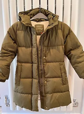 Girls J Crew Crewcuts Longline Puffer Down Coat Khaki Green Age 6-7. VGC • £15