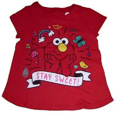 Toddler Girls Sesame Street ELMO  Stay Sweet   T-shirt Size 3T 4T 5T Red NWT • $7.99