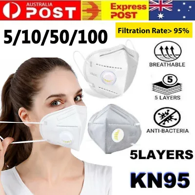 $10.58 • Buy 5-100Pc KN95 N95 Mask With Air Valve Disposable Particulate Respirator Face Mask