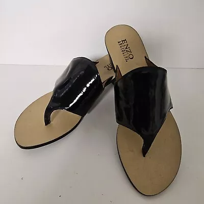 Enzo Angiolini Sz 7.5M Black Patent Leather Thong Block Heels Sandals Shoes NEW • $21.95