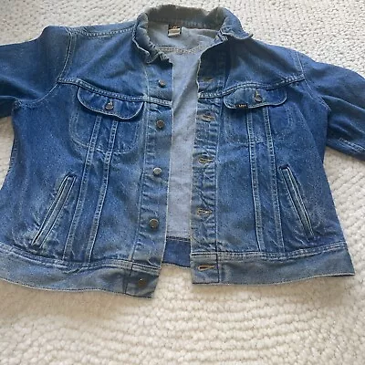 Vintage Lee Riders Jean Jacket Mens 46  Blue Denim Trucker Faded Worn • $24.99