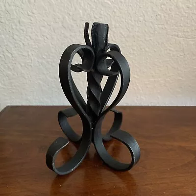 Vintage Arts And Craft Style Wrought Iron Candle Stick Holder Black • $17