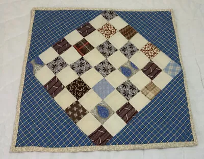 Antique Vintage Patchwork Quilt Table Topper Early Calicos Nine Patch Brown • $9.95