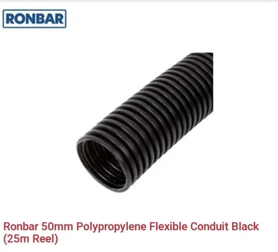Ronbar 50mm Polypropylene Flexible Conduit Black 1m EV Chargers Groundwork • £8