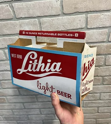 Vintage 1950s West Bend Lithia Light Beer Cardboard 8-Pack Carrier Tote Wis • $14.99