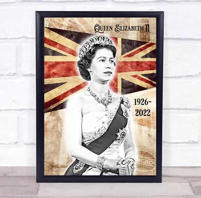 Vintage Flag Memorial Queen Elizabeth II Art Poster Print • £7.05