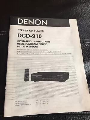 Denon Dcd 910 Cd Player Manual • £9.99