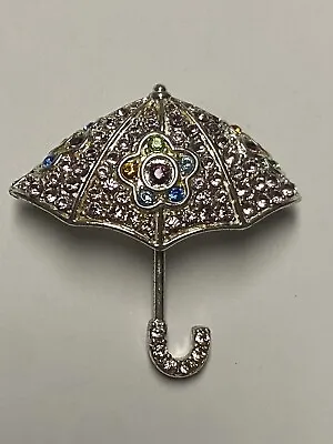 Stunning Vintage Signed Monet Multicolored Rhinestone Umbrella Brooch • $12.99