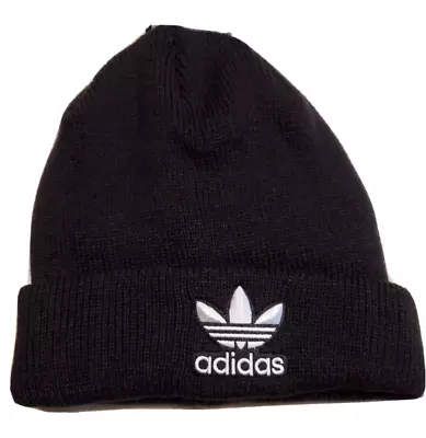 Adidas U ORIGINALS TREFOIL BEANIE BLACK WHITE KNIT OSFA NWT 1774-77 • $15.49