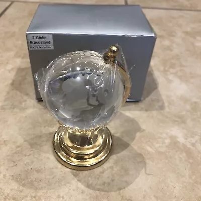 $13 • Buy NEW Really Cute Miniature 3”Clear Etched Glass World Globe On Brass Stand