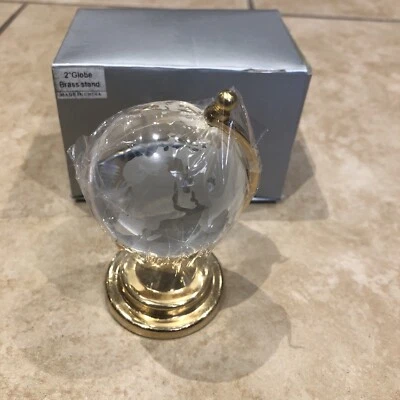 $13 • Buy NEW Really Cute Miniature 3”Clear Etched Glass World Globe On Brass Stand