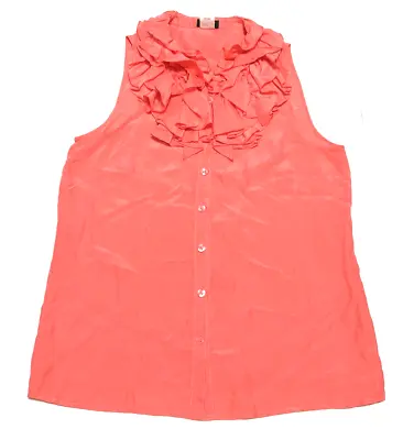J Crew Size 4 Pink Silk Sleeveless Blouse Top Ruffle Collar Button Up Tank • $14.44