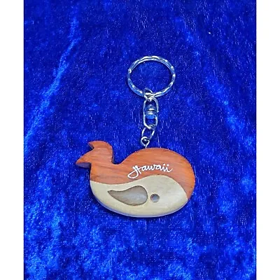 Vintage Silver Tone Wooden Whale Hawaii Magnetic Clasp Key Chain • $13.99