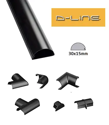 D-Line 30mm X 15mm Black Mini Trunking PVC Cable Management Hide Cover • £2.99