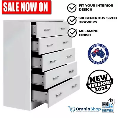 Artiss Tallboy Dresser Table 6 Chest Of Drawers Cabinet Bedroom Storage White • $229.97
