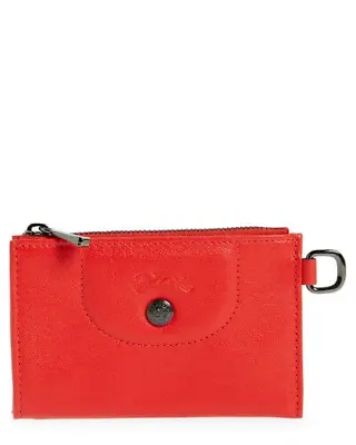 Longchamp Le Pliage Cuir Coin Purse Card Holder W/ Key Ring ~NWT~ Kiss Red • $85