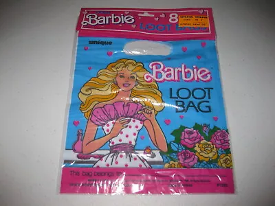 Vintage BARBIE Neon Pink Birthday Party Loot Bags 8 Pc. Unique 1988 NOS • $18.74