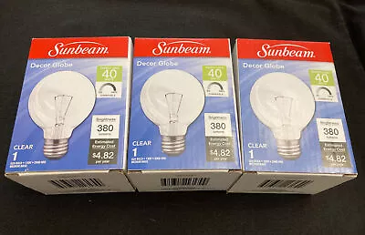 3 Sunbeam Decor Globe Light Bulbs 380 Lumen 40 Watts Vanity Bath G25 Clear • $28