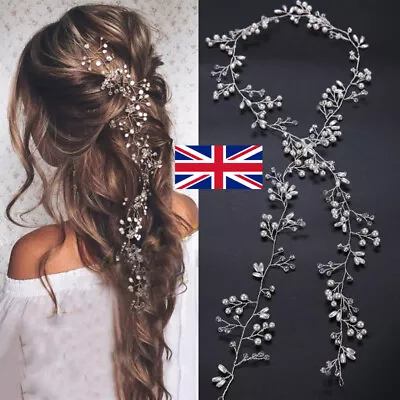 Womens Pearls Wedding Hair Vine Crystal Bridal Accessories Diamante Headpiece UK • £3.16