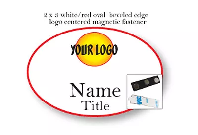 1 Oval White / Red Name Badge Full Color Logo 2 Lines Of Print Magnetic Fastener • $12.99