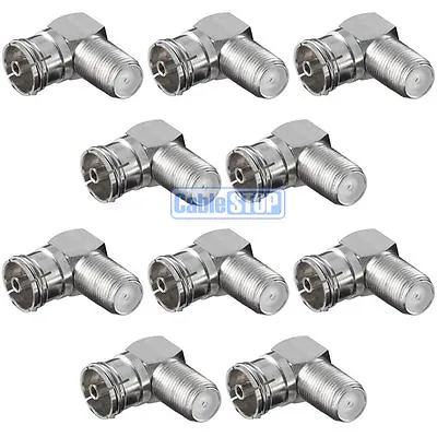 £4.97 • Buy 10 X RIGHT ANGLE FEMALE COAX To F TYPE SOCKET TV Aerial Sky Connector Adapter