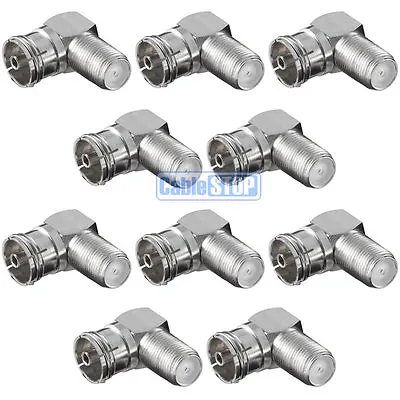 10 X RIGHT ANGLE FEMALE COAX To F TYPE SOCKET TV Aerial Sky Connector Adapter • £4.97