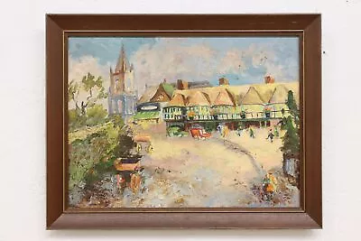 French Street Market Vintage Original Oil Painting 18.5  #46999 • $230