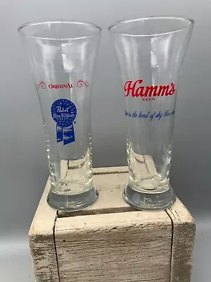Vintage Hamm’s And Pabst Blue Ribbon Tall 16 Oz Beer Pilsner Glasses • $24