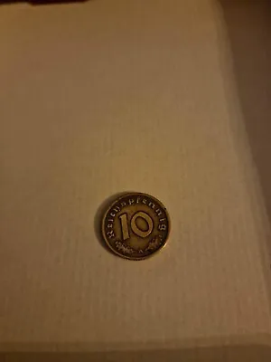 German 10 Reichspfennig 1939-Gold Coloured-Coin Third Reich-WWII-Antique Vintage • £15