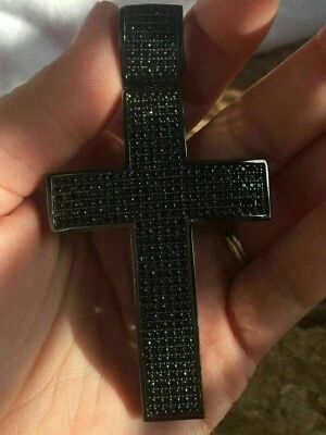 $299.99 • Buy 2Ct Black Lab Created Diamond Christmas Mens Cross Pendant 14K Black Gold Finish