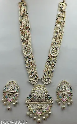 Bollywood South Indian Gold Plated Ethnic Meenakari Wedding Long Necklace Set • $25.72