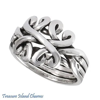 Celtic 925 Solid Sterling Silver 4-Piece 4-Band Knot Puzzle Ring Size 6-10 • $26.95