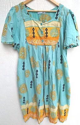 Vintage Only Necessities Bib Front Tribal Boho Dress Mumu With Pockets Size 2XL • $37.50