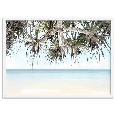 Byron Beach Poster. Pandanus Palms On Wategos Beach Australia Print | BOC-100 • $22.95