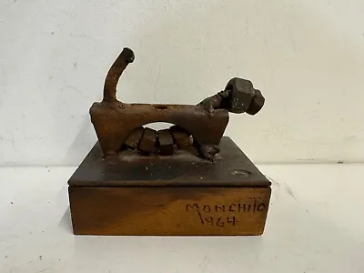 Vintage Monochilo 1964 Scrap Metal Dog Sculpture On Wooden Base • $50