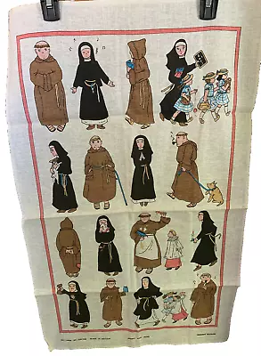 VTG “Monks & Nuns” 50% Linen 50% Cotton Tea Towel. Made In Britain. 18.5 X30”. • $24