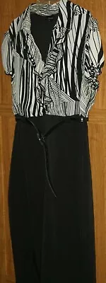 Women's Voir Voir Dress Sz 18 Vguc Black/white Ladies Belted • $11.75