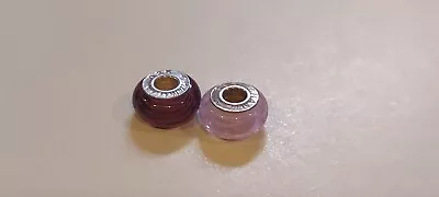 CHAMILIA~Sterling Silver Lilac Spin & Ink Swirl Purple Murano Glass Charm Lot • $24.95