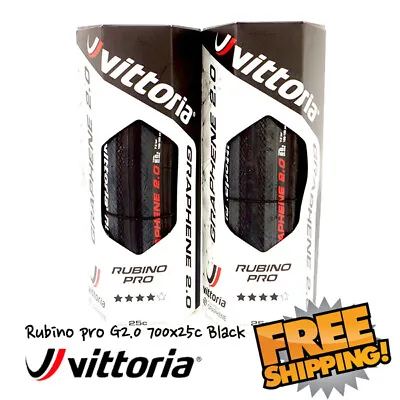 Vittoria Rubino Pro G2.0 GRAPHENE 700 X 25c Full Black Color - One Tire In A Box • $41.90